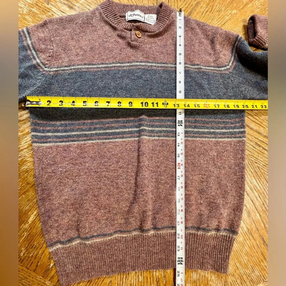VINTAGE 70s JCPenney space dyed stripe knit sweater wool blend button collar 80s
